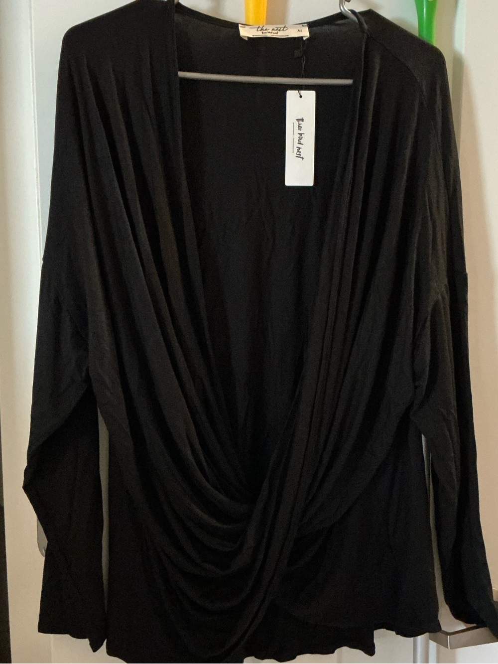 Three Bird Nest Black Draped Tunic Top
